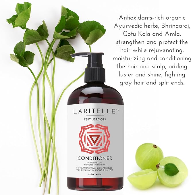 Laritelle Organic Hair Growth Set Shampoo 17 oz + Conditioner 16 oz + Hair Loss Treatment 4 oz Ayurvedic Herbs, Lavender, Ginger, Rosemary NO GMO, Sulfates, Gluten, Alcohol, Parabens, Phthalates