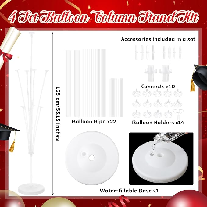 Kasyat 4 Set Red and Black Graduation Balloons Stand High 53 Inch Class of 2026 - Image 3
