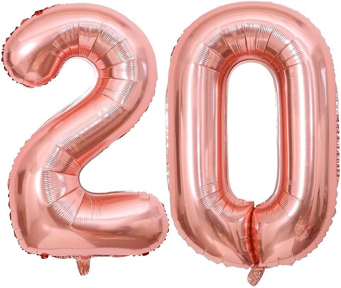 Rose Gold 20 Number Balloons, 40 Inch Giant Number 20 Balloons Foil Mylar by Lovoir