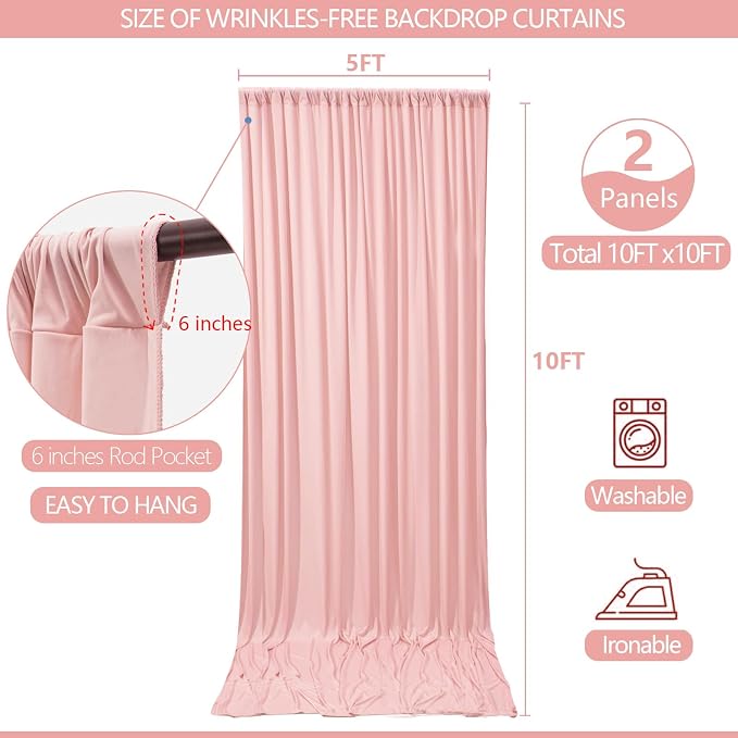ESGOTBME 10x10ft Wrinkle Free Blush Pink Backdrop Curtain - Image 4