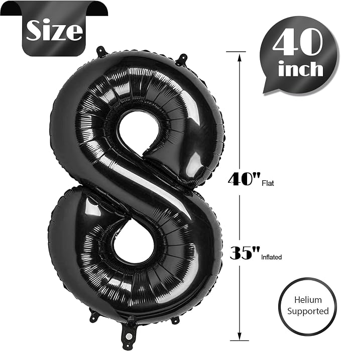 Black Number 8 Balloon 40 Inch - Image 5