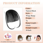 NAYOO Bangs Hair Clip in Bangs 100% Real Human Hair Extensions Natural Black Wispy Bangs Clip on Air Bangs for Women Fringe with Temples Hairpieces Curved Bangs for Daily Wear