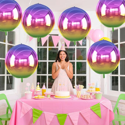 6Pcs Gradient Rainbow Round Foil Balloons, Metallic Multicolor Iridescent Mylar - Image 6