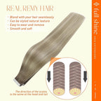 Full Shine Tape in Extensions 18Inch Color 19 Grey Fading to 8 Ash Brown and 60 Blonde Tape in Hair Extensions Seamless Skin Weft Tape Extensions 50G 20Pcs Straight Natural Hair Add Length