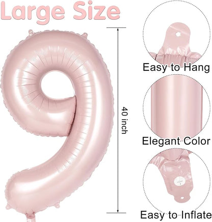 Light Pink Number 9 Balloon, 40 Inch Giant Mylar Number Balloons, Large Foil - Image 2