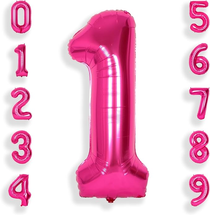 SUWEN 40 Inch Hot Pink Large 1 Balloon Numbers Big Foil Helium Number Balloons by SUWEN