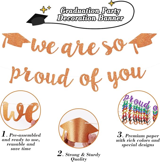 2026 Graduation Decorations Pre-Strung Blingbling We Are So Proud of You Banner - Image 2