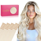 WENNALIFE Tape in Hair Extensions Human Hair, 20pcs 50g 18 inch White Blonde Remy Hair Extensions Straight Human Hair Tape in Extensions Skin Weft Tape Extensions Human Hair