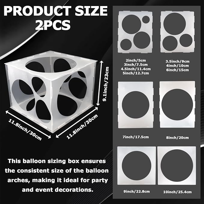 2-Pack 11 Holes Balloon Sizer Cube Box, 2-10 Inch | Collapsible Balloon Size - Image 2