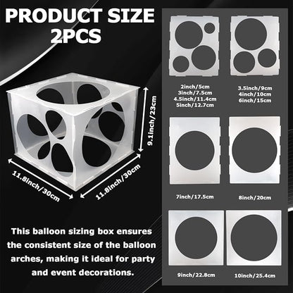 2-Pack 11 Holes Balloon Sizer Cube Box, 2-10 Inch | Collapsible Balloon Size - Image 2