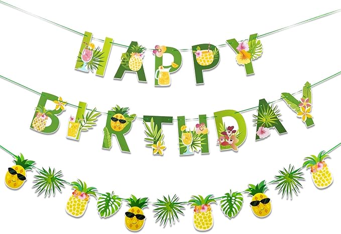 SUNBEAUTY Fruit Party Decorations Happy Birthday Pineapple Element Banner by SUNBEAUTY