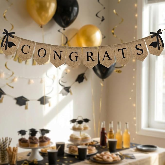 Congratulations Burlap Banner Class of 2026 Graduation Party Decorations | - Image 4