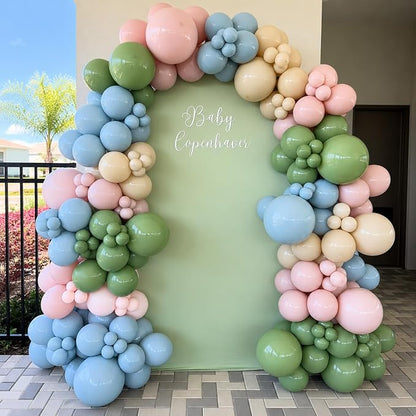 Pink Blue Green Balloons, 12 inch Dusty Green Pale Pink Beige Balloons - Image 4