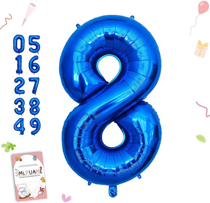 40 Inch Navy Blue 8 Balloon for 8th Birthday Party, Helium Giant Foil Number 8 by Smlpuame