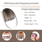Clip In Bangs-Fake Bangs Hair Clip Dark Brown Clip On Bangs Real Human Hair Air Curtain Bangs For Women Clips Wispy Bangs Hair Extensions Fringe With Temples Hairpieces Curved Bangs For Daily Wear