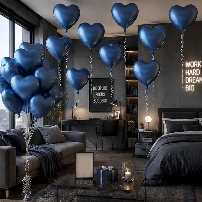TONIFUL 15 Pack 18 Inch Dusty Blue Heart Foil Balloons – Matte Blue Mylar Heart - Image 3