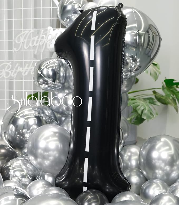 Race Car 40 Inch Black 1 Big Balloon Large Number 0-9 | Track Giant Digital 1st - Image 7