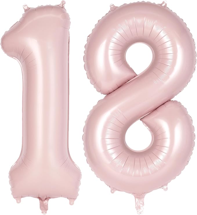 Light Pink Number 18 Balloon, 40 Inch Giant Mylar Number Balloons, Large Foil by AIQINHU