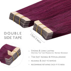 WENNALIFE Tape in Hair Extensions Human Hair, 20pcs 50g 22 inch Light Burgundy Remy Hair Extensions for Women Tape Ins Straight Extensiones De Cabello Humano Skin Weft