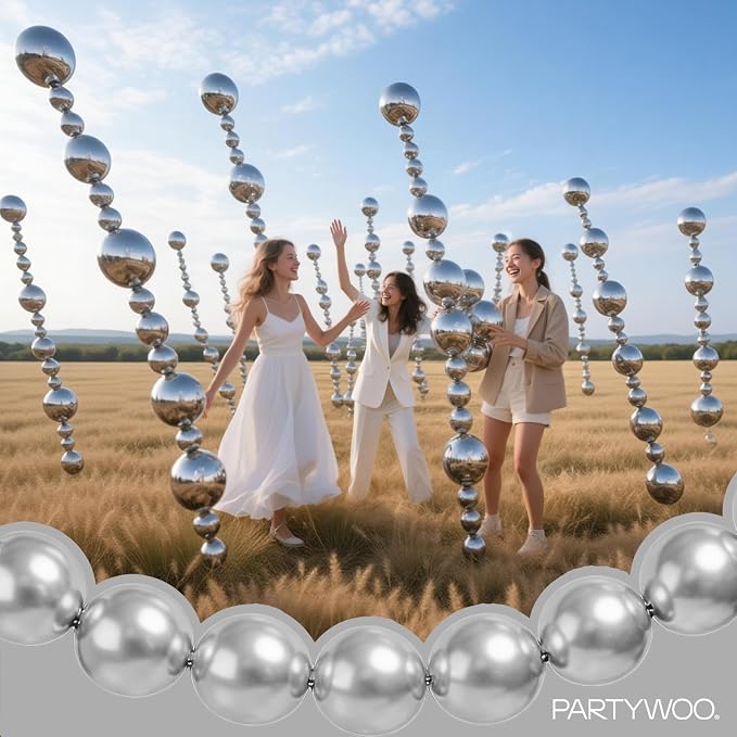 PartyWoo Silver Linking Balloons 100pcs 6 Inch Silver Link Balloons | - Image 7