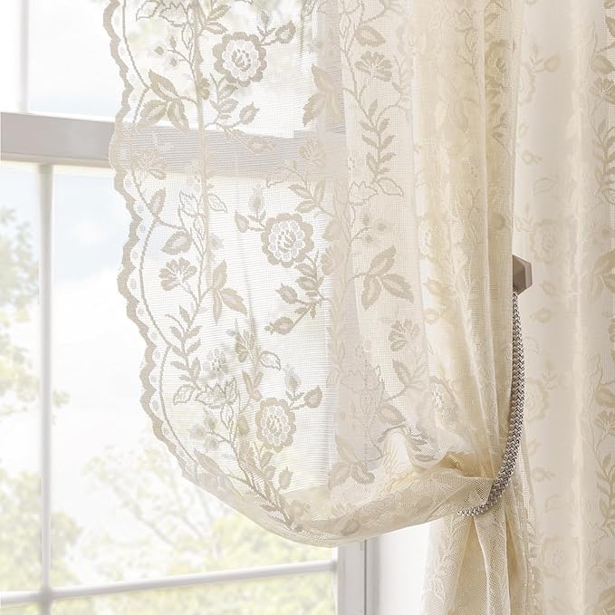 FINECITY Beige Floral Lace Curtains by FINECITY