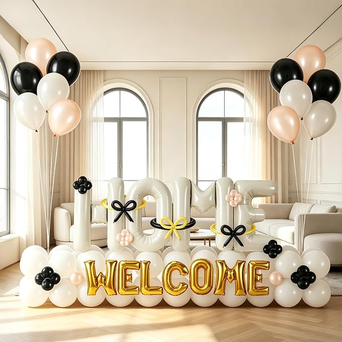 147 Pcs Housewarming Party Decorations, Cream Black Mettalic Gold Balloons by DANHMAO