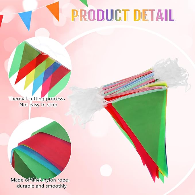 Tatuo 200 Feet Solid Pennant Banners Flags String Triangle Hanging DIY Bunting - Image 3