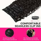 Lashey Seamless Clip in Hair Extensions Human Hair 110g 7pcs Burmese Curly Natural Black 16 Inch Clip ins Hair Extensions with Soft PU Weft for Women