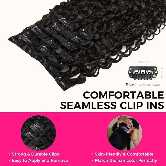 Lashey Seamless Clip in Hair Extensions Human Hair 110g 7pcs Burmese Curly Natural Black 18 Inch Clip In Human Hair Extensions with Soft PU Weft for Women