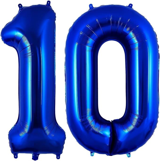 Navy Blue 10 Balloon Number, 40 Inch Number 10 Balloon Big Dark Blue Foil Mylar by BBPOOL