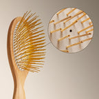 Snow Fox Skincare Gua Sha Hair Brush - Wooden Edition. Scalp Massage Comb with Gold-Plated Metal Bristles for Healthy Follicles. Soothing Gua Sha Acupressure Tool for All Hair Types
