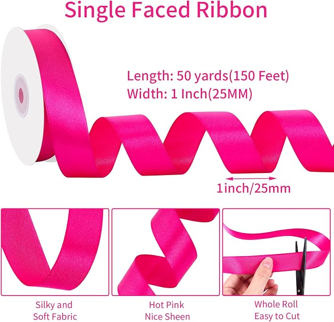 woric Hot Pink Ribbon 1 Inch 50 Yards - Image 2