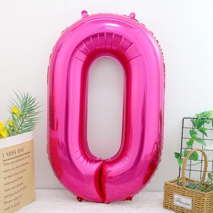 40 Inch Hot Pink Number 0 Balloon, Giant Number Balloons, Birthday Decor | - Image 2