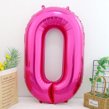 40 Inch Hot Pink Number 0 Balloon, Giant Number Balloons, Birthday Decor | - Image 2