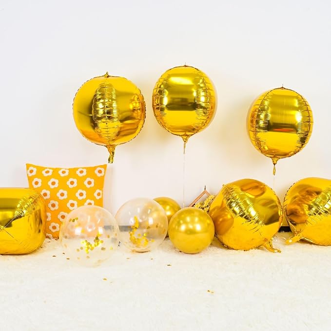 6Pcs Gold Round Foil Balloons, Giant 4D Round Ball Balloons 22 Inch - Image 2
