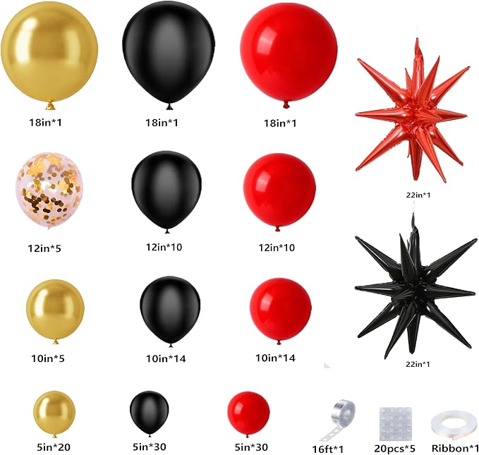 146pcs Red Black and Gold Balloons Garland Arch Kit - Image 5