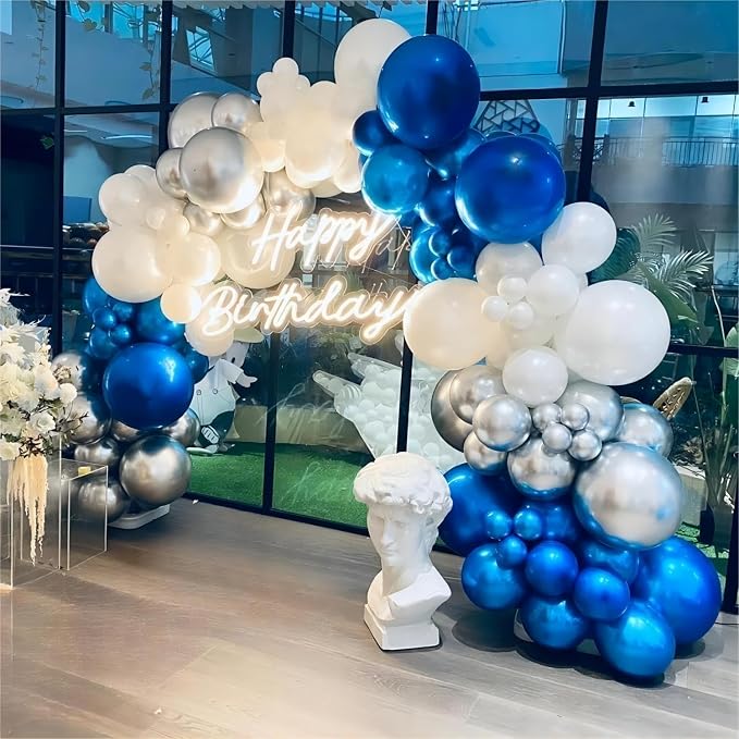 136pcs Blue White Silver Balloon Garland Kit - Image 5