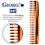 Giorgio G47 Large 6 Inch Detangling Comb, Wide Teeth for Thick Curly Wavy Hair. Long Hair Detangler Comb For Wet and Dry. Handmade of Quality Cellulose, Saw-Cut, Hand Polished, Tortoise Shell
