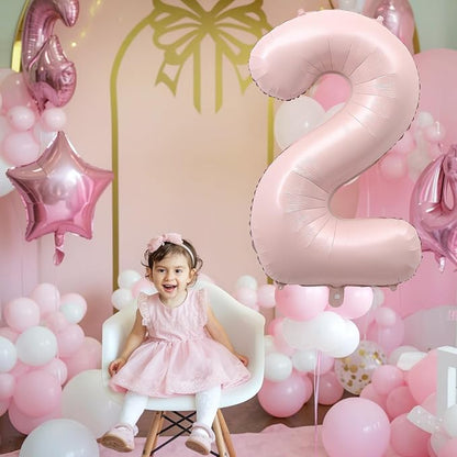 40 Inch 2 Balloon Number, Large Dusty Baby Pink Foil Number 2 Balloons Birthday - Image 4