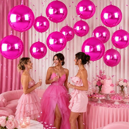14 Pcs Hot Pink Round Foil Balloons 22/15/10 4D Ball Balloons Metallic Pink - Image 6