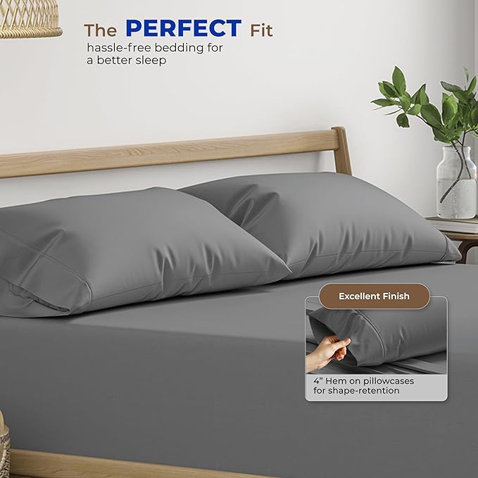THREAD SPREAD 100% Egyptian Cotton Pillow Cases King - High Thread Count Pillowcases King Size Pack of 2, Cooling & Breathable Extra Long Staple Sateen Weave Cotton Pillow Covers for Bed - Dark Grey