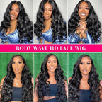 34 Inch 13X6 Body Wave Lace Front Wigs Human Hair Pre Plucked HD Lace Frontal Wig Human Hair 200% Density Glueless Wigs for Women Natural Color