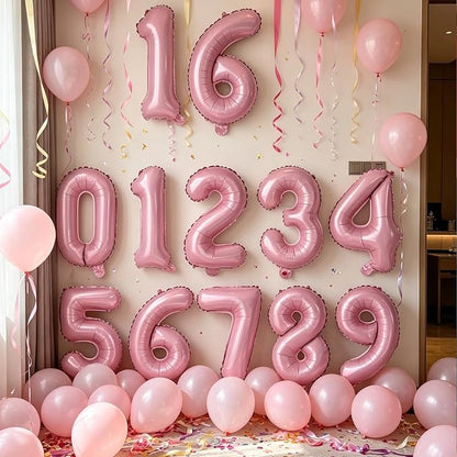 2 Set 20 Pcs Number Balloons 16 Inch Baby Pink 0-9 Number Mylar Foil Balloons - Image 2