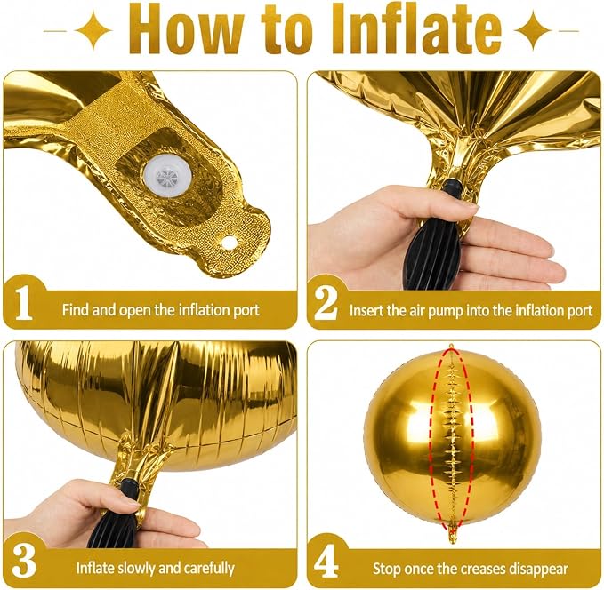 15 Pcs Black and Gold Round Foil Balloons, 22/15/10 Inch 4D Ball Balloons Black - Image 3