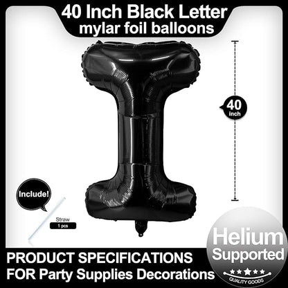 40 Inch Black Letter I Balloons, DIY Phrase Foil Alphabet Letter I Balloons DIY - Image 2