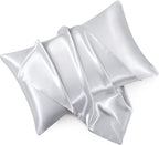 Light Grey Satin Pillowcases Queen Size Set of 2 for Hair and Skin,Light Grey Silk Pillowcase Breathable Pillowcase with Envelope Closure
