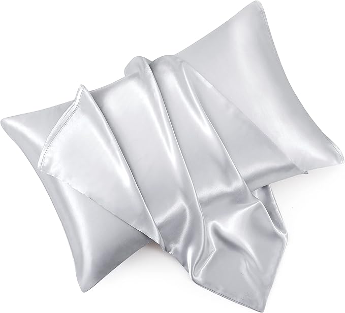 Light Grey King Size Satin Pillowcases Set of 2 for Hair and Skin,Light Grey Silk Pillowcase Breathable Pillowcase with Envelope Closure