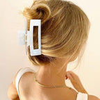 3PCS Large Hair Claw Clips for Thick Hair - 4 Inch Acrylic Strong Hold Non-Slip Barrettes Hair Clamps for Women - Big Rectangle Hair Clips for Curly Hair, Updo, Bun, Ponytail (white&blue&pink）