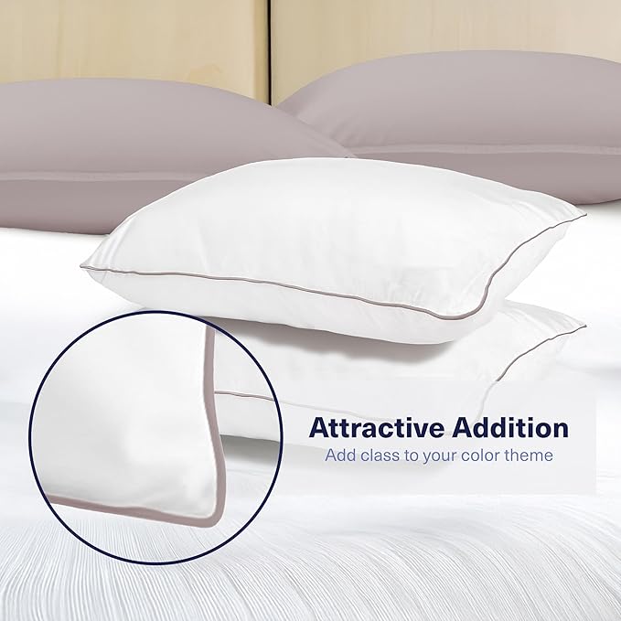 Kickoff Viscose Bamboo Pillowcase, King, Set of 2, 100% Organic Hidden Zippered Viscose Bamboo Pillow Case King Size, Cooling Pillow Cover for Hot Sleepers (20"x40", Trimmed, Grey Mist)