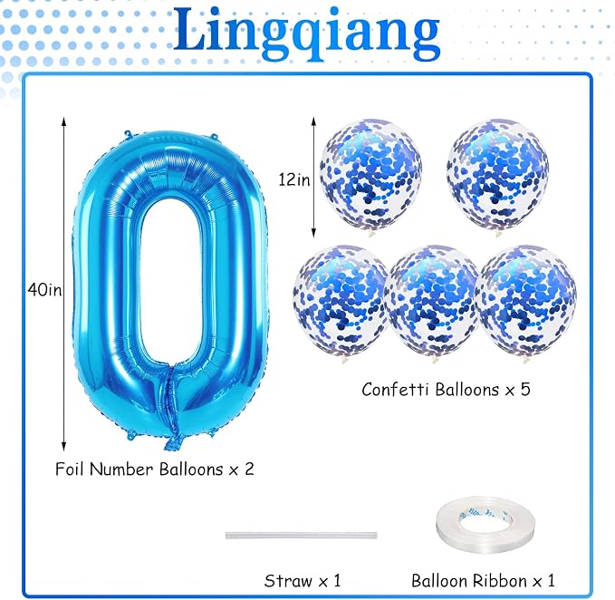 60th Birthday Balloons for Men, 40 Inch Giant Blue Foil Number 60 Balloons - Image 2